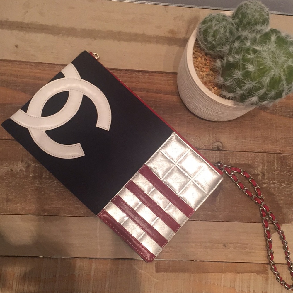 Chanel 2003 Navy/Red/Silver flag CC pochette bag